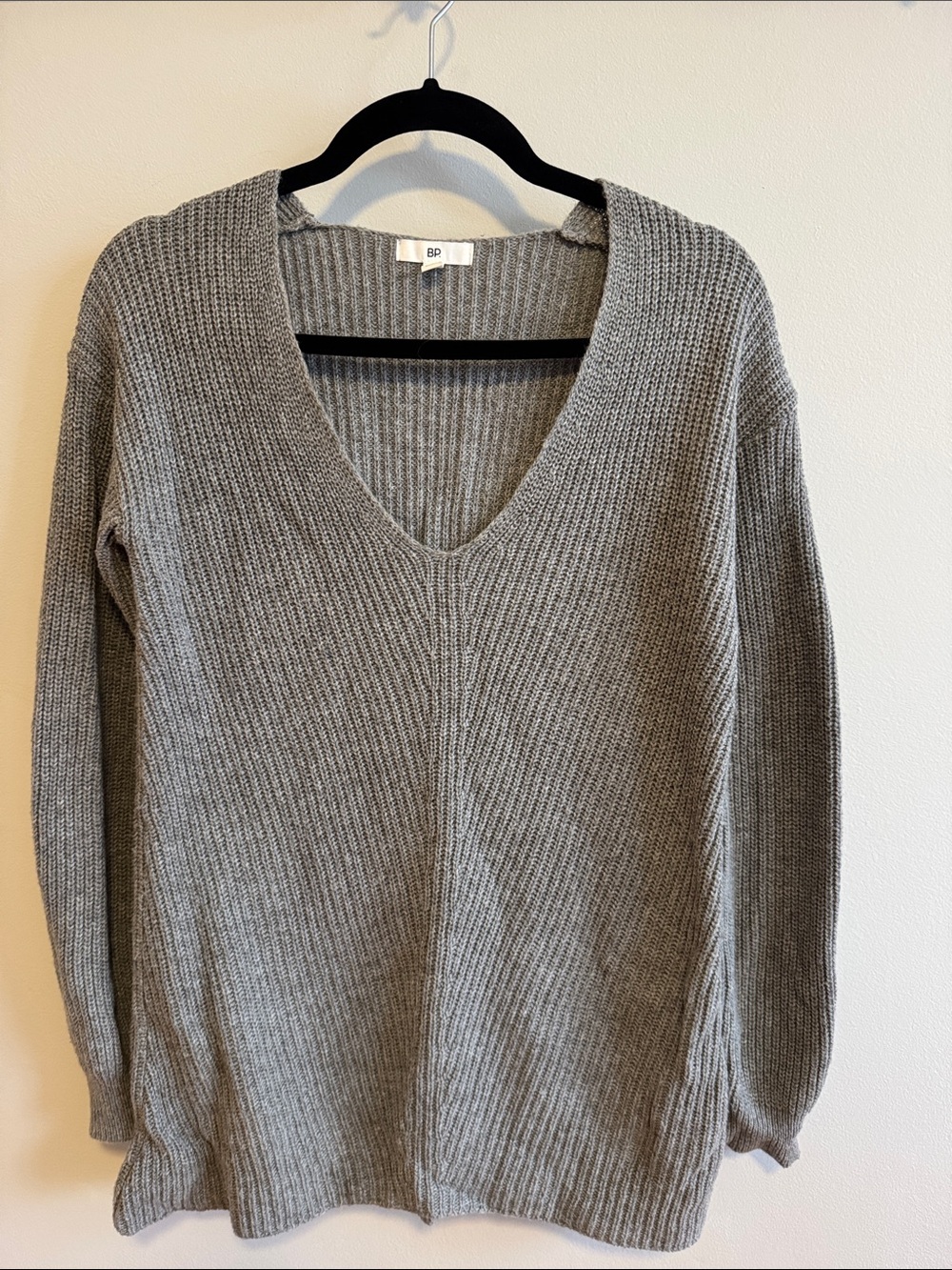 bp Gray Ribbed V-Neck Sweater